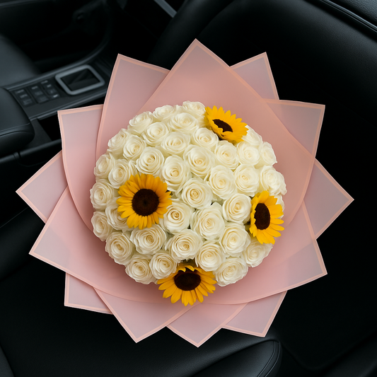 Roses Bouquet with Sunflowers